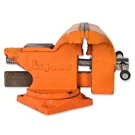 Pony 24545 4" Light-Duty Bench Vise – Swivel Base, Cast Iron, Orange