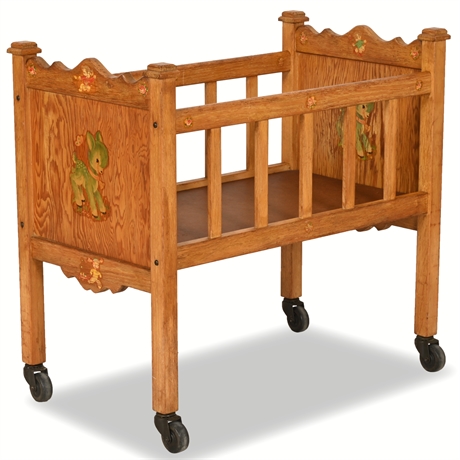 Vintage Wooden Crib with Decorative Decals