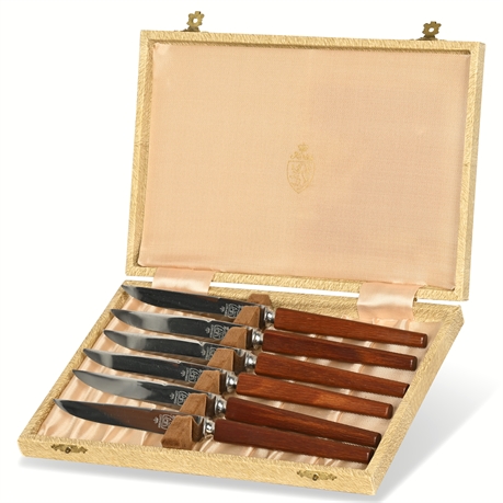 Kirk & Matz Sheffield England Steak Knives Set of 8 Wood Handle With Holder