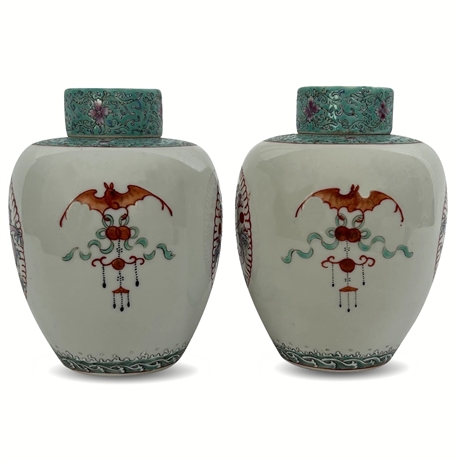 Pair Hand Painted Jars