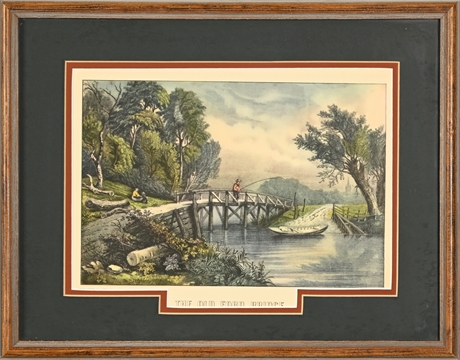 Currier & Ives 'The Old Ford Bridge' Lithograph