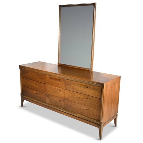 Mid-Century Bassett Chevron Dresser with Mirror