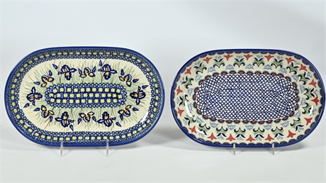 Pair Polish Pottery Unikat Oval Platters