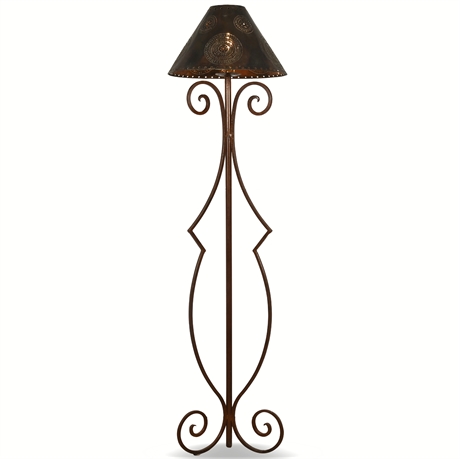 Iron Floor Lamp with Punched Copper Shade