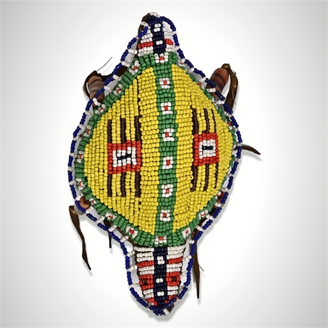 Plains Beaded Hide Turtle Amulet, Umbilical Fetish with Trade Beads