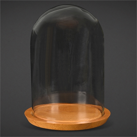 Large Glass Display Dome with Wood Base – 12" x 9.5"
