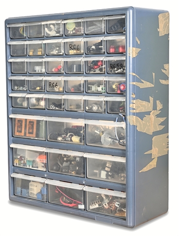 Vintage 39 Drawer Parts Organizer Plastic Cabinet w/ Electrical Components