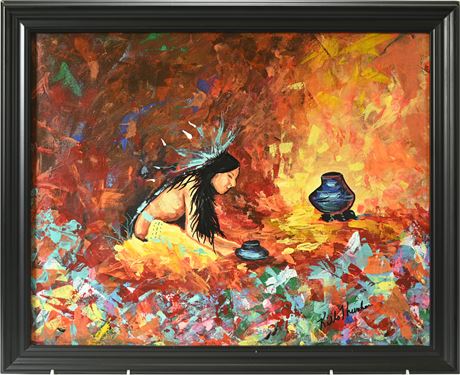 Kathy Kills Thunder Sioux Original Acrylic On Canvas