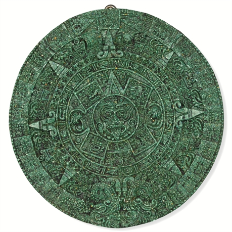 Vintage Crushed Stone Aztec Calendar Wall Plaque