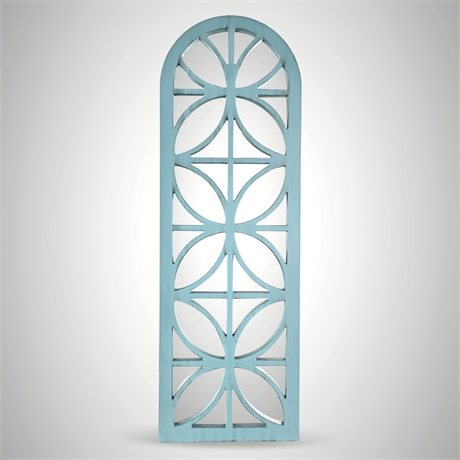 36" Blue Arch Mirror Panel – Geometric Distressed Wall Accent