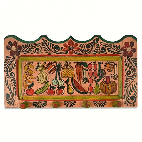 Filemon Ramos Hand-Painted Folk Art Wall Rack — Reclaimed Wood, 4 Hooks