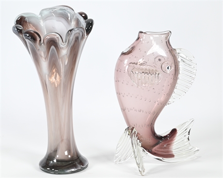 Murano Fish Vase & Thrown Swag Vase