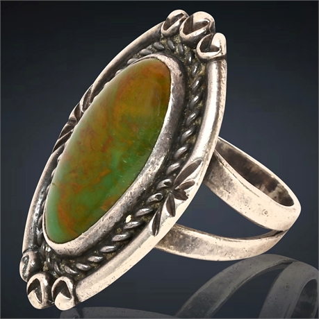 Old Pawn, Navajo Royston Turquoise & Sterling Ring, Size 8