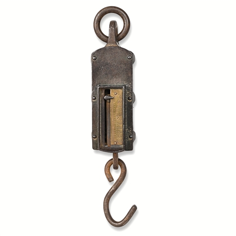 Antique 400 lb Cast Iron Hanging Scale – Brass Gauge