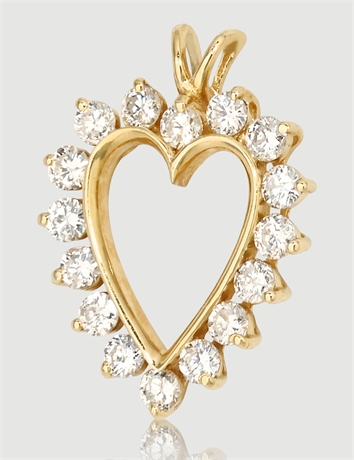 14K Gold Heart Pendant w/ 16 Diamonds – 1.00ctw