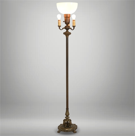 Antique Brass Floor Lamp with Ornate Detailing, c. 1900