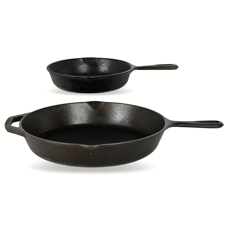 Lodge USA 12" & Taiwan 8" Cast Iron Skillets – Heat Ring, Dual Spout