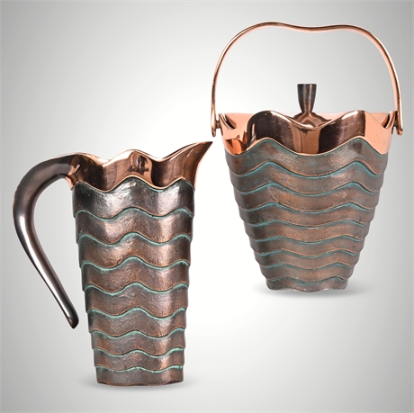 Nambe Copper Canyon Ice Bucket & Pitcher Set by Lisa Smith — MT0148 & MT0255