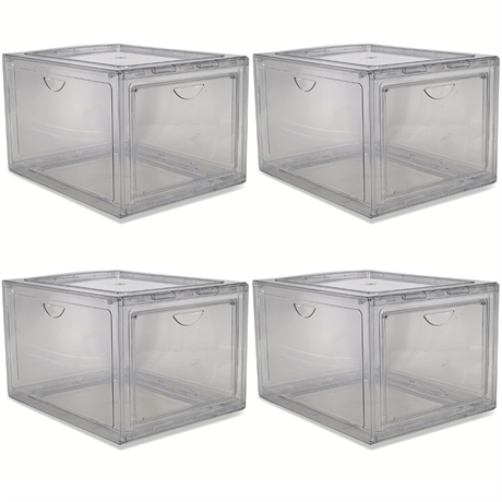 Stackable Clear Storage Boxes – Set of 4, Dual-Door Access