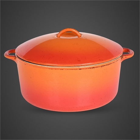 Vintage Orange Enamel Cast Iron Dutch Oven Pot with Lid