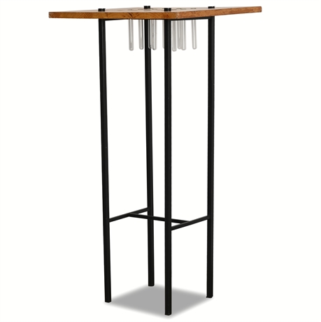 Steel Frame Flower Table with Solid Pine Top and Pyrex Test Tubes