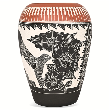 M. R. Romero Acoma Pueblo Pottery Jar – Hummingbird & Floral Design, 15”