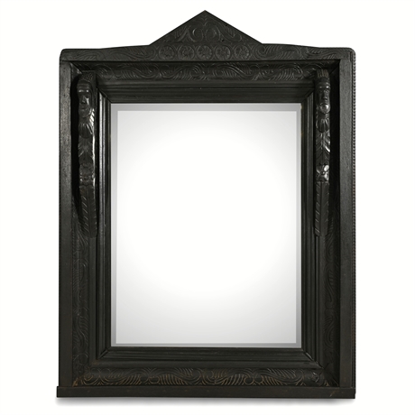 Dutch Ebonized Carved Mirror — Turbaned Term Figures, Beveled Glass 18th C.​​​​​