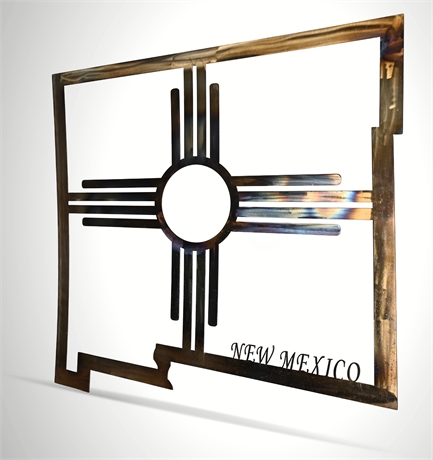 Steel Zia Sun Wall Art — New Mexico State Silhouette
