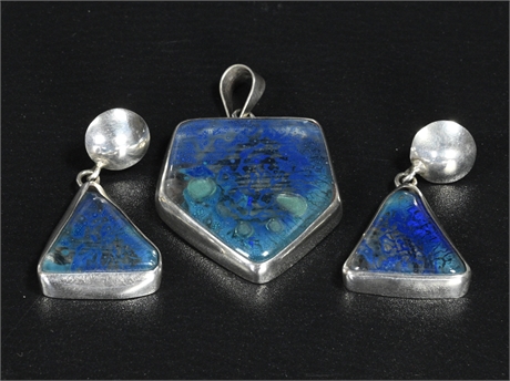 Fused Glass & Sterling Pendant & Earring Set