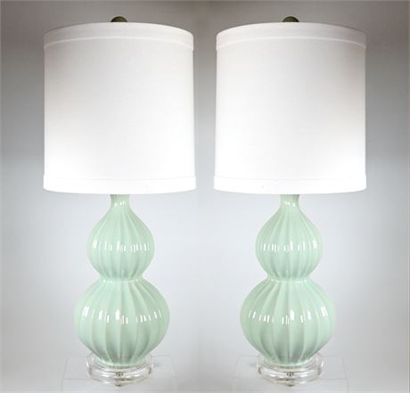 Pair of Aqua Ripple Table Lamps by Regina Andrew