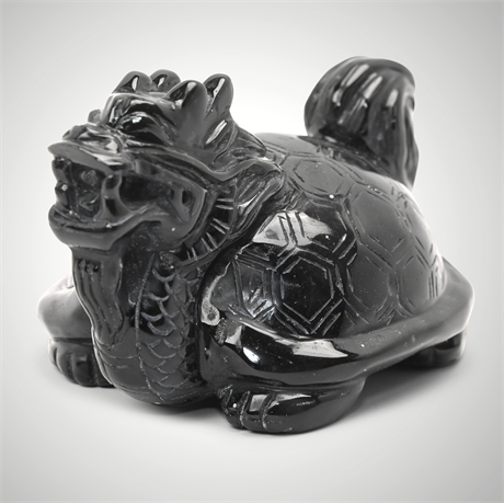 Vintage 5" Chinese Obsidian Carved Dragon Turtle Tortoise Statue Figurine