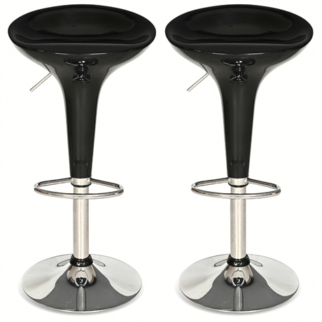 Pair of Bombo-Style Adjustable Swivel Bar Stools in Black & Chrome