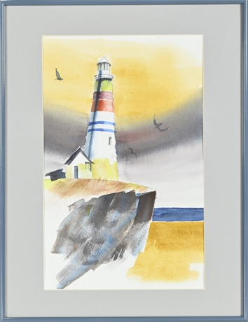 Felix Pfaeffle 'Lighthouse' Watercolor on Paper