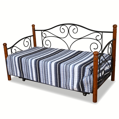 Doral Metal Daybed w/ Pop-Up Trundle + (2) Twin Mattresses