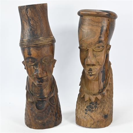 Carved African Man & Woman Bust