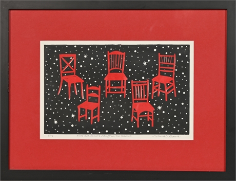 Helen K. Davie 'Five Red Chairs A Drift in the Cosmos'