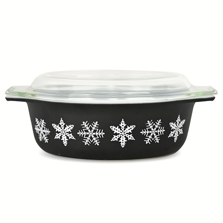 Vintage Pyrex 043 Black Snowflake Casserole – 1.5 Qt with Dome Lid