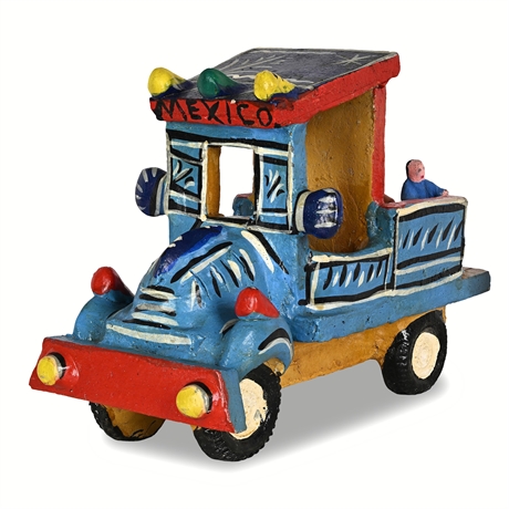 Candelario Medrano Attr. Painted Ceramic "Mexico" Flatbed Truck with Figurines