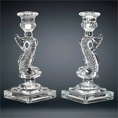 Gorham "Koi Fish" Glass Candle Sticks