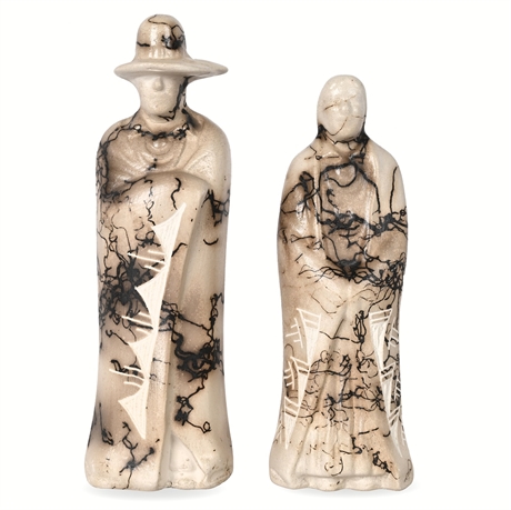Tom Vail Navajo Horsehair Figures – Blanket Man & Woman, Signed