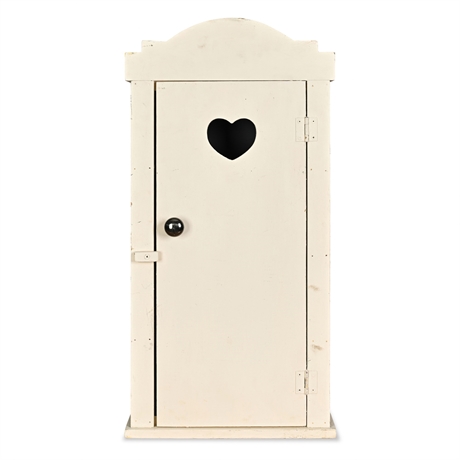 Painted Pine Wall-Mount Cabinet with Heart Cutout & Arched Crest