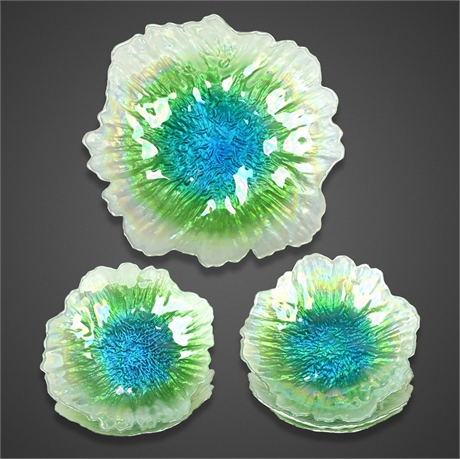 Pier 1 Hombre Iridescent Bowl & 5 Plates Set