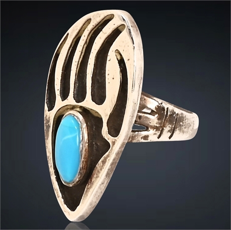 Vintage Bear Claw Turquoise Ring, Size 3.5