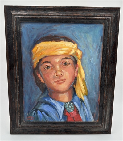 Signed I.S. Miller Expressionist Study in Blue and Crimson