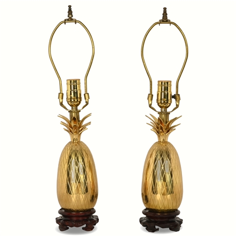 Pair Vintage Brass Pineapple Lamps