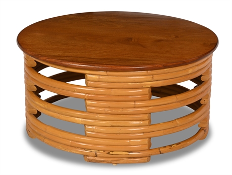 Paul Frankl Style Stacked Rattan Cocktail Table