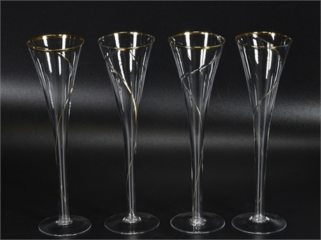 Vintage Gold Rimmed Champagne Flutes