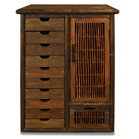 Japanese-Style Tansu Cabinet – 11 Drawers, Bamboo Door, Rustic Finish