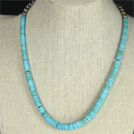 Rolled Turquoise & Silver Necklace