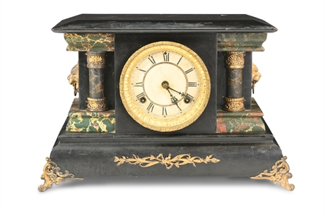 Antique Black Mantel Clock Art Nouveau